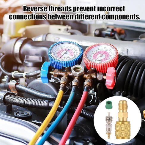 2pcs R32 R454B Refrigerant Brass Adapters, 1/4" LH Female to 1/4" Male Reverse Thread, Low Loss Hvac Straight Quick Connect Fittings with 2 Valves 2 Sealing Rings, Mini Split Systems and Tanks in Kuwait