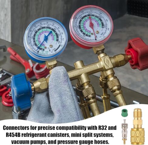 2pcs R32 R454B Refrigerant Brass Adapters, 1/4" LH Female to 1/4" Male Reverse Thread, Low Loss Hvac Straight Quick Connect Fittings with 2 Valves 2 Sealing Rings, Mini Split Systems and Tanks in Kuwait