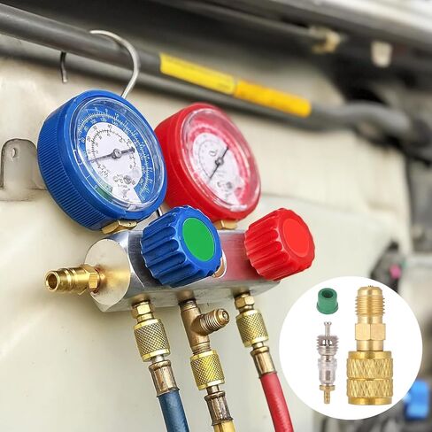 2pcs R32 R454B Refrigerant Brass Adapters, 1/4" LH Female to 1/4" Male Reverse Thread, Low Loss Hvac Straight Quick Connect Fittings with 2 Valves 2 Sealing Rings, Mini Split Systems and Tanks in Kuwait