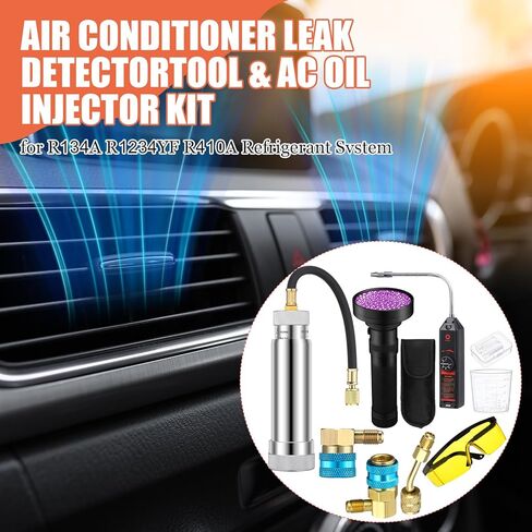 Tellegloww Ac Leak Detector Kit R1234yf R134a R410a Ac Oil UV Dye Injector Kit أداة كشف تسرب المبردات، أداة كشف تسرب المبردات، الجانب المنخفض، قارنة التوصيل السريع، محول سبليت، مصباح يدوي مع نظارات واقية in Kuwait
