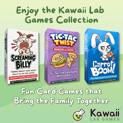 KAWAII LAB GAMES لعبة بطاقات عائلة الجزرة بوم للأطفال والمراهقين والكبار | لعبة سريعة وسهلة ممتعة ليلاً | الحظ النقي، لا استراتيجية | الأعمار 6+ | 2-4 لاعبين | 10-15 دقيقة in Kuwait
