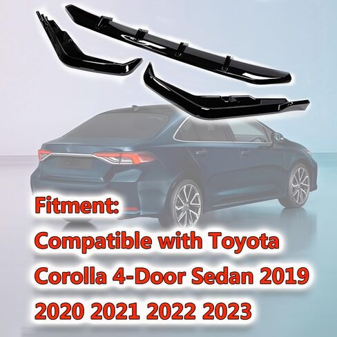3pcs Rear Diffuser Compatible with Toyota Corolla 4-Door Sedan 2019-2023 Rear Bumper Diffuser Lip Valance Splitter Body Kit with Corner Winglet Bumper Splitter Extension PP Glossy Black in Kuwait