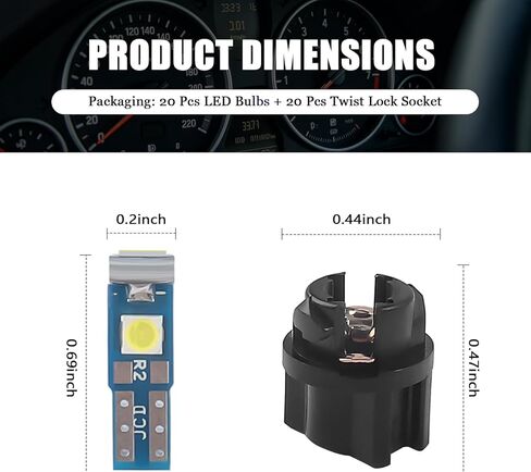 20PCS 12V Car LED Dash Lights,300LM Super Bright Instrument Cluster Bulbs Kit with Twist Lock Socket,Universal Dash Lights for Car Interior Automotive Dashboard AC Control Panel in Kuwait