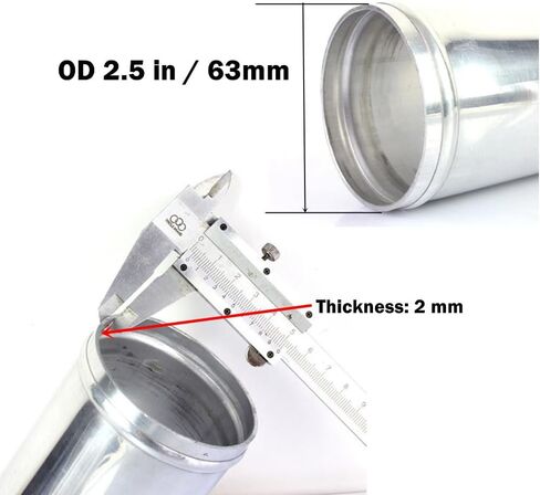 2.5" (63mm) OD L-Bend 90 Degree Aluminum Elbow Piping with Beaded Ends, for Intercooler & Intake, 19.7" (500mm) Long, Brushed Finish in Kuwait