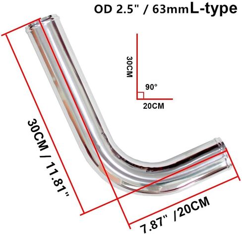 2.5" (63mm) OD L-Bend 90 Degree Aluminum Elbow Piping with Beaded Ends, for Intercooler & Intake, 19.7" (500mm) Long, Brushed Finish in Kuwait