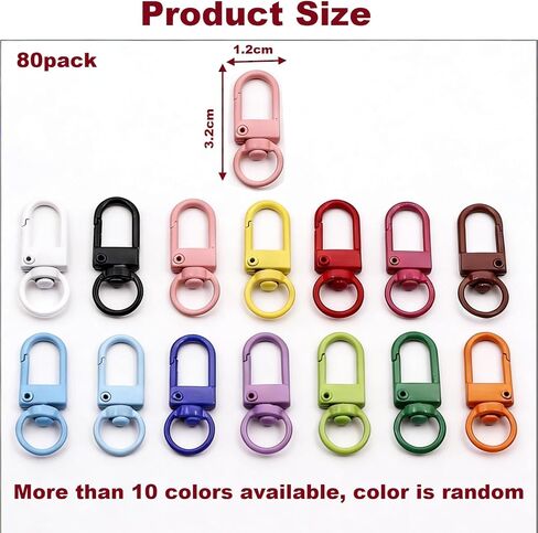 80 Piece DIY Keychain Set with Rotating Quick Release Lobster Claw Keychain Clips Assorted Metal Keychain Hooks Random Colors Over 10 Color Options Ideal for Crafting and Personalization in Saudi Arabia