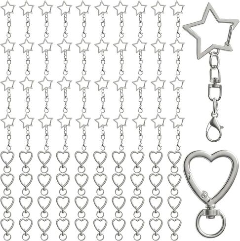 80 Pack Silver Star Heart Keychain Clip, Metal Star Heart Shape Claw Swivel Lobster Clasp Alloy Snap Hook Keychain Clasp for Jewelry Making Bag DIY Craft Hanging Buckle Keys Luggage Tag Bulk Charms in Kuwait