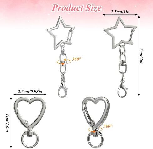 80 Pack Silver Star Heart Keychain Clip, Metal Star Heart Shape Claw Swivel Lobster Clasp Alloy Snap Hook Keychain Clasp for Jewelry Making Bag DIY Craft Hanging Buckle Keys Luggage Tag Bulk Charms in Kuwait