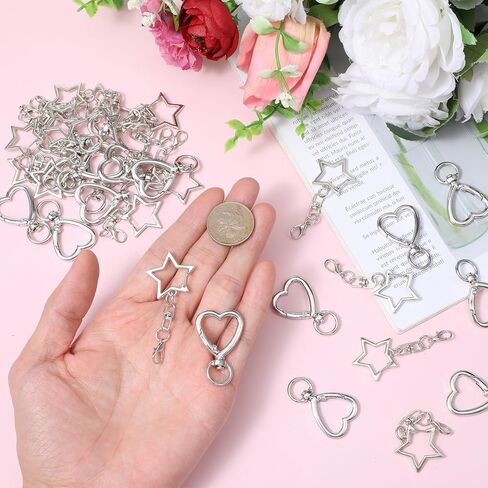 80 Pack Silver Star Heart Keychain Clip, Metal Star Heart Shape Claw Swivel Lobster Clasp Alloy Snap Hook Keychain Clasp for Jewelry Making Bag DIY Craft Hanging Buckle Keys Luggage Tag Bulk Charms in Kuwait