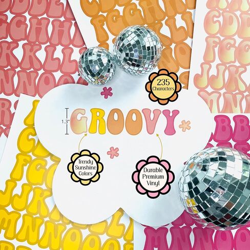 Groovy Vinyl Alphabet Stickers - 285 Piece, 5 Sheets, 5 Trendy Warm Colors 1.3in Tall Self-Adhesive Retro Vintage Easy-Peel Letters for 60s, 70s, Crafts, Art, Halloween, and More! in Saudi Arabia