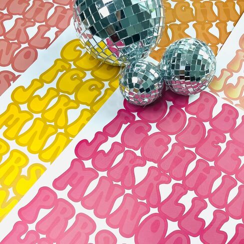 Groovy Vinyl Alphabet Stickers - 285 Piece, 5 Sheets, 5 Trendy Warm Colors 1.3in Tall Self-Adhesive Retro Vintage Easy-Peel Letters for 60s, 70s, Crafts, Art, Halloween, and More! in Saudi Arabia