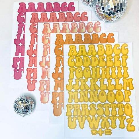 Groovy Vinyl Alphabet Stickers - 285 Piece, 5 Sheets, 5 Trendy Warm Colors 1.3in Tall Self-Adhesive Retro Vintage Easy-Peel Letters for 60s, 70s, Crafts, Art, Halloween, and More! in Saudi Arabia
