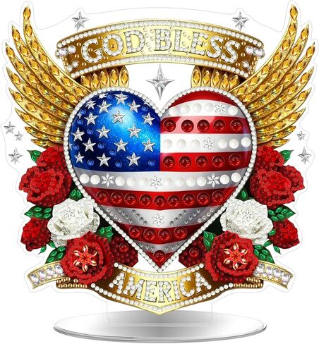 CEOVR Independence Day Diamond Painting Tabletop Ornament, American Flag Diamond Art Kits for Adults, 4th of July Dog Special Shape DIY 5D Gem Art Crafts, Desktop Decor with Base, Box Kit 7.76×7.78In in Kuwait