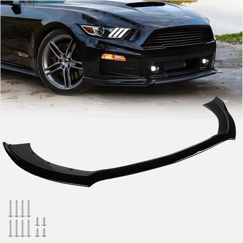 Fit for 2015 2016 2017 Ford Mustang Front Bumper Lip — Gloss Black ABS Air Splitter Chin Body Kit OEM Style in Saudi Arabia