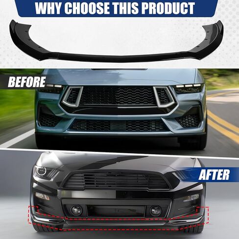 Fit for 2015 2016 2017 Ford Mustang Front Bumper Lip — Gloss Black ABS Air Splitter Chin Body Kit OEM Style in Saudi Arabia