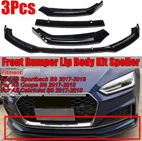 Front Bumper Lip Fit for Audi A5 B9 2017-2018,3 PCS Front Bumper Lip Body Kit Spoiler Compatible with Audi A5 B9 2017-2018 Front Splitter, Gloss Black in Kuwait