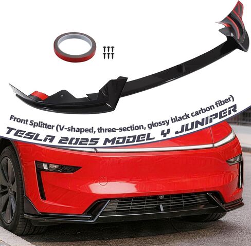 Front Lip for Tesla Model Y Juniper 2025 2026 V Style Glossy Black(Not fit for Performance) in Kuwait