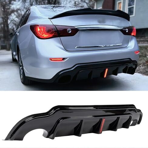 2014–2017 Compatible with Infiniti Q50, Rear Bumper Diffuser with V2 LED Brake Light, Carbon Fiber Pattern – WheelX in Saudi Arabia