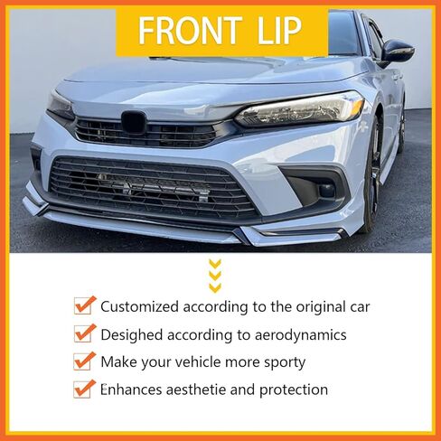 Front Lip Compatibility with 2022-2024 Civic Yofer Style Front Bumper Chin Lip Splitter Spoiler Kit Black Sonic Gray in Saudi Arabia