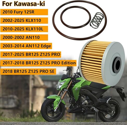 1 حزمة فلتر زيت مع زنبرك على شكل حرف O متوافق مع KLX110 KLX110L AN110 AN112 Edge BR125 Z125 PRO، 52010-1053 92145-1091 92055-049 عنصر فلتر الزيت in Kuwait