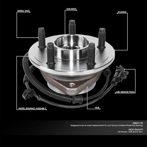 مجموعة محور تحمل العجلات الأمامية على طراز المصنع من Auto Dynasty مع قابس مستشعر ABS متوافق مع دودج نيترو وجيب ليبرتي RWD AWD 2007-2012، جانب السائق أو الراكب، فولاذ عاري in Kuwait