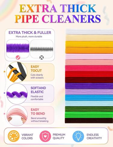 RQAYE 1600Pcs Pipe Cleaner Flower kit, Pipe Cleaners Craft with Handle,16 Colors Flower Making Kit with Chenille Stems,Art and Craft Supplies in Saudi Arabia