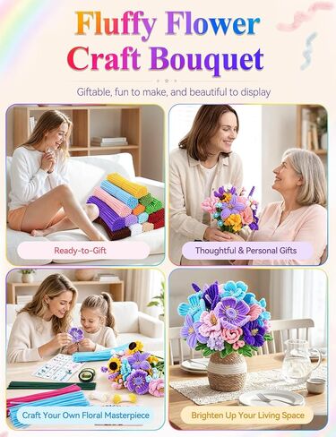 RQAYE 1600Pcs Pipe Cleaner Flower kit, Pipe Cleaners Craft with Handle,16 Colors Flower Making Kit with Chenille Stems,Art and Craft Supplies in Saudi Arabia