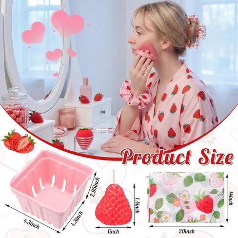 Suncalla 6 مجموعة / 54 قطعة من ألعاب استحمام الطفل بالفراولة، هدايا حفلات الفراولة، سلال وردية، مشابك شعر، مشابك مخالب، شموع إسفنجة للمكياج، ورق لهدايا أعياد الميلاد وحفلات الزفاف in Kuwait