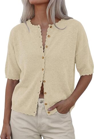 Short Sleeve Cardigans for Women Button Up Lightweight Puff Sleeve Sweater Cropped Summer Casual Knit Tops in Saudi Arabia