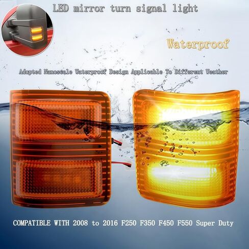 استبدال ضوء مرآة الإشارة لـ 2008-2016 Ford F250 F350 F450 F550 Super Duty Amber Lens LED الجانب مرآة مصباح علامة بدوره إشارة وتشغيل ضوء ما بعد البيع الوامض، 2 جهاز كمبيوتر شخصى in Kuwait