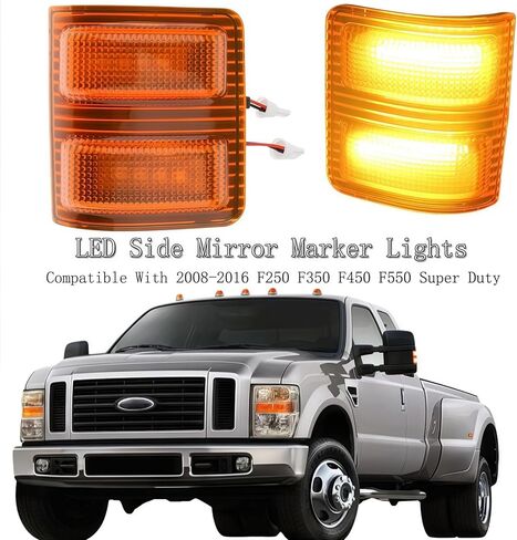 استبدال ضوء مرآة الإشارة لـ 2008-2016 Ford F250 F350 F450 F550 Super Duty Amber Lens LED الجانب مرآة مصباح علامة بدوره إشارة وتشغيل ضوء ما بعد البيع الوامض، 2 جهاز كمبيوتر شخصى in Kuwait