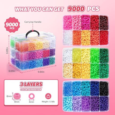 9000 قطعة من خرز المهر من Umikk، 30 لونًا 6 × 9 مم خرز كاندي بلاستيكي لصنع سوار DIY صناعة تجديل الشعر وسلاسل المفاتيح والمجوهرات كاندي (5.16 رطل) in Kuwait