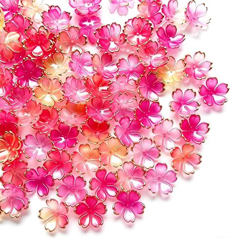 200Pcs Assorted Acrylic Flower Beads, 5-Petal Cherry Blossom Beads, Multi-Colored Floral Spacer Beads Charms for Bracelets Necklace Earring Jewelry Making and Crafting in Saudi Arabia
