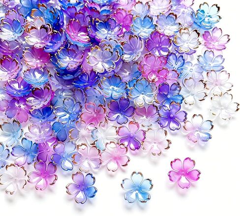 200Pcs Assorted Acrylic Flower Beads, 5-Petal Cherry Blossom Beads, Multi-Colored Floral Spacer Beads Charms for Bracelets Necklace Earring Jewelry Making and Crafting in Saudi Arabia