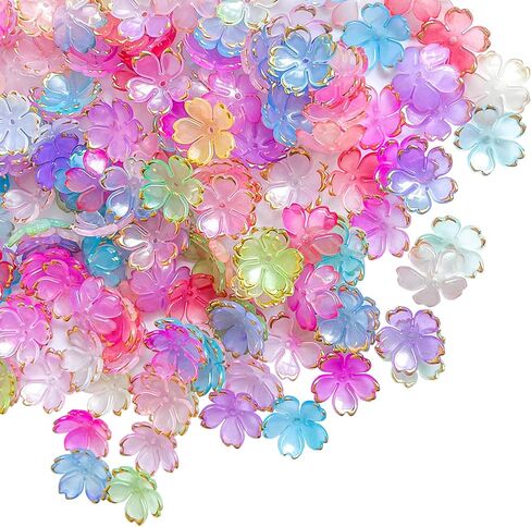 200Pcs Assorted Acrylic Flower Beads, 5-Petal Cherry Blossom Beads, Multi-Colored Floral Spacer Beads Charms for Bracelets Necklace Earring Jewelry Making and Crafting in Saudi Arabia