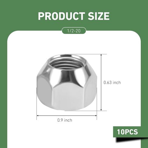10PCS 1/2"-20 Lug Nuts, Chrome Bulge Acorn Cone Seat Wheel Nuts, Steel Closed End Lug Nuts for Trucks, SUVs & Aftermarket Wheels in Saudi Arabia