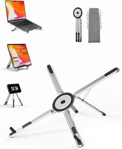 Adjustable Laptop Stand, 3-in-1 Magnetic Foldable Stand for Laptop, Tablet & Phone, Portable Aluminum Laptop Riser with Multi-Angle Support for Desk, Home & Travel, Black in Saudi Arabia