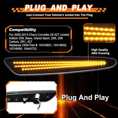 LED Front & Rear Fender Side Marker Lights for Chevy Corvette C6 Z06 ZR1 2005-2013, Sequential Red | Amber LED Side Marker Lamp, Replaces# 10316651 10316652 10316656 10440722 (Amber+Red LED) in Saudi Arabia