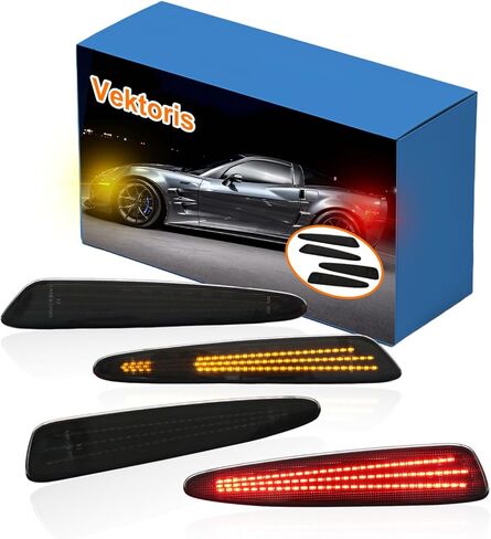 LED Front & Rear Fender Side Marker Lights for Chevy Corvette C6 Z06 ZR1 2005-2013, Sequential Red | Amber LED Side Marker Lamp, Replaces# 10316651 10316652 10316656 10440722 (Amber+Red LED) in Saudi Arabia