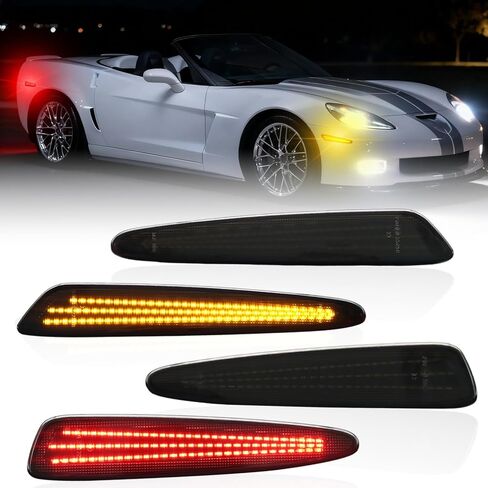 LED Front & Rear Fender Side Marker Lights for Chevy Corvette C6 Z06 ZR1 2005-2013, Sequential Red | Amber LED Side Marker Lamp, Replaces# 10316651 10316652 10316656 10440722 (Amber+Red LED) in Saudi Arabia
