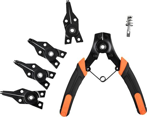 TACTIX 4 in 1 Snap Ring Pliers Set, Internal External Clip Pliers, Interchangeable Jaw Heads with Straight, 45- Degree and 90-Degree Angles in Saudi Arabia