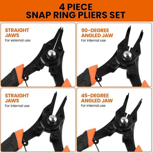 TACTIX 4 in 1 Snap Ring Pliers Set, Internal External Clip Pliers, Interchangeable Jaw Heads with Straight, 45- Degree and 90-Degree Angles in Saudi Arabia