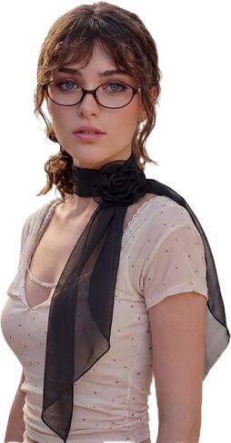 Chiffon Scarf for Women Removable Flower Neck Scarf Soft Fashion Rose Scarves Versatile Headband or Hair Band in Saudi Arabia