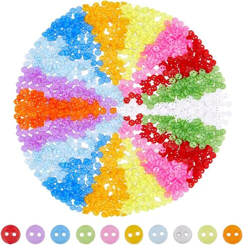 DICOSMETIC 1000Pcs 10 Colors Mini Round Buttons Tiny Plastic Buttons 4mm Doll Cloth Buttons Colorful 2-Hole Buttons Plastic Sewing Buttons for DIY Handmade Craft Art Sewing in Kuwait