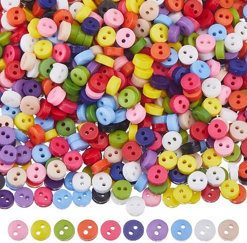 DICOSMETIC 1000Pcs 10 Colors Mini Round Buttons Tiny Plastic Buttons 4mm Doll Cloth Buttons Colorful 2-Hole Buttons Plastic Sewing Buttons for DIY Handmade Craft Art Sewing in Kuwait