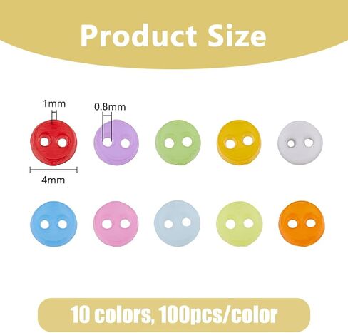 DICOSMETIC 1000Pcs 10 Colors Mini Round Buttons Tiny Plastic Buttons 4mm Doll Cloth Buttons Colorful 2-Hole Buttons Plastic Sewing Buttons for DIY Handmade Craft Art Sewing in Kuwait