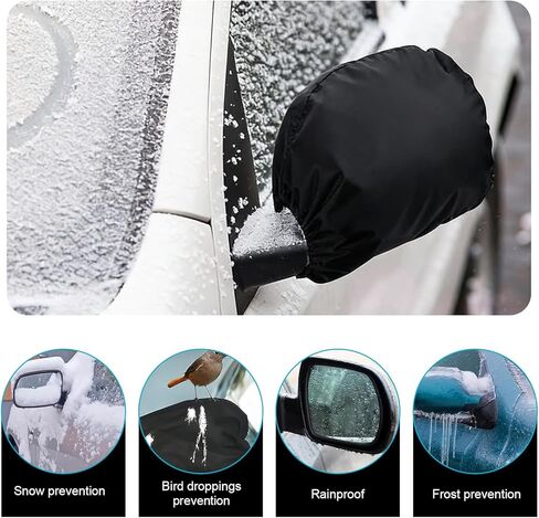 2 PCS Car Side Mirror Covers, 210D Oxford Fabric Rearview Mirror Protection Cover, Waterproof Side Mirror Protector for Snow, Ice, Bird Droppings, Universal for Most Vehicles (Black) in Kuwait