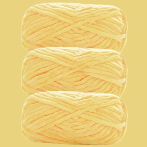 3x100g Soft Chenille Yarn for Crocheting,Velvet Yarn for Blanket-Bulky #5-3x93 yds-MicroPolyester Wool Yarn for DIY Craft Projects-09-Yellow in Kuwait