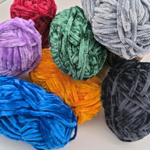3x100g Soft Chenille Yarn for Crocheting,Velvet Yarn for Blanket-Bulky #5-3x93 yds-MicroPolyester Wool Yarn for DIY Craft Projects-09-Yellow in Kuwait