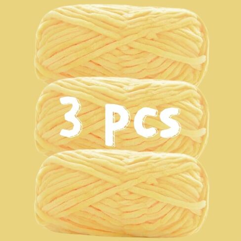 3x100g Soft Chenille Yarn for Crocheting,Velvet Yarn for Blanket-Bulky #5-3x93 yds-MicroPolyester Wool Yarn for DIY Craft Projects-09-Yellow in Kuwait